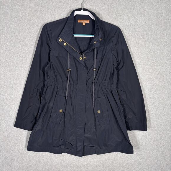 Ellen Tracy Jacket Medium Navy Pockets Windbreaker Rain Wind Travel Nautical - Picture 1 of 10
